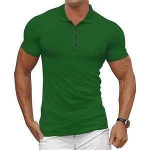 New 𝅺Mens Waffle Knit Polo Shirts Short Sleeve Green